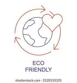 Vector icon for Eco-Friendly. Icon of the Earth with a heart and recycling arrows, symbolizing eco-friendly and sustainable products.