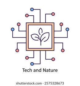  Vector icon for Eco-Tech Innovation. Depicts a leaf and tech nodes representing sustainable technological advancements.