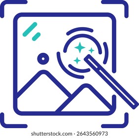Vector icon with editable outlines representing AI-powered image enhancement. Ideal for apps or tools boosting photo sharpness, color correction, and resolution