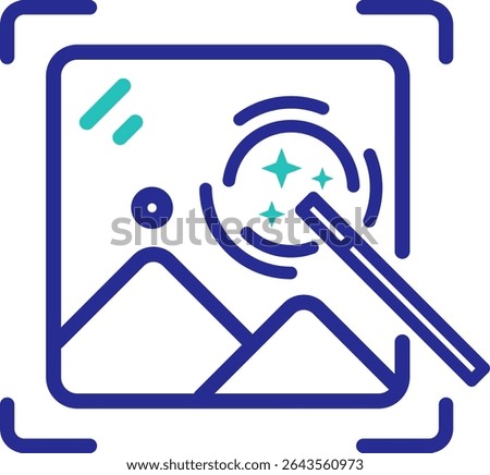 Vector icon with editable outlines representing AI-powered image enhancement. Ideal for apps or tools boosting photo sharpness, color correction, and resolution