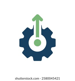 The vector icon effectively symbolizes strategy and growth through the combined imagery of a gear and an upward arrow, illustrating the importance of efficient planning to achieve successful outcomes