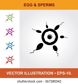 Vector Icon Of Egg & Sperm With Title & Small Multicolored Icons. Eps-10.