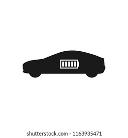 Vector icon of electric car. Full charged. 
