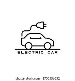 Icono vector del coche eléctrico en línea.