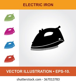 Vector Icon Of Electric Iron With Title & Small Multicolored Icons. Eps-10.