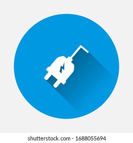 Vector icon electric plug icon on blue background. Flat image with long shadow.
