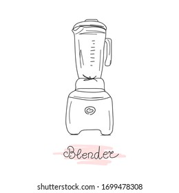 Icono vectorial de un mezclador eléctrico estacionario sobre fondo blanco. Doodle. Preparación rápida de platos vitamínicos y bebidas. Dibujado a mano. El concepto de comer sano. Líneas.Isolación de ilustración vectorial