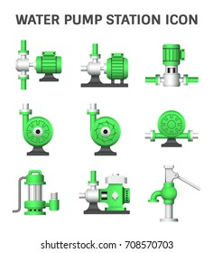 Vector icon of electric water pump and agriculture equipment for water distribution isolated on white background.