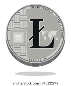 Vector icon of electronic currency-litecoin in the form of a coin isolated on a white background in a flat style. Modern crypto currency. Symbol and logo.