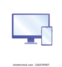 Vector icon of electronic devices. Computer and smartphone isolated on white background. Flat design