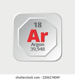 Vector icon of the element argon with atomic number 18 from the periodic table with symbol, name and atomic weight.