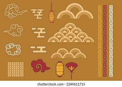 VECTOR ICON ELEMENT CHINES, HAPPY CHINESE YEAR SET DESIGN SUITABLE FOR SOCIAL MEDIA, POSTER, CARD, LABEL, BANNER 