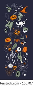 Vector icon and element collection for Helloween greeting card and poster, party sign. Concept illustration with Sign and symbol. Flat design cartoon element.