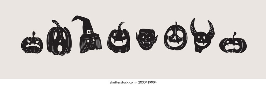 Vector icon and element collection for Helloween greeting card and poster, party sign. Concept illustration with Sign and symbol. Flat design cartoon