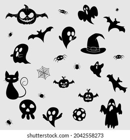 Vector icon and element collection for Helloween greeting card and poster, party sign. Concept illustration with Sign and symbol. Flat design cartoon