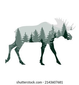 Vector Icon elk sign. Image deer symbol sticker. Illustration animal wild nature deer sign in flat style. Image deer silhouette sign EPS