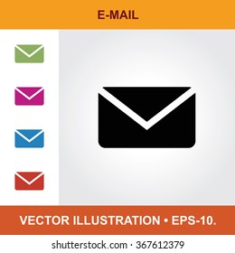 Vector Icon Of E-Mail or Envelope With Title & Small Multicolored Icons. Eps-10.