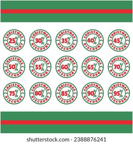 vector, icon, emblem, button, logo sign discount for Christmas celebrations from 25 percent to 95 percent