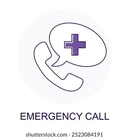 Icono de Vector para llamada de emergencia. Teléfono con un símbolo de cruz médica que representa la asistencia médica urgente y los servicios de contacto de emergencia.