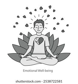 Vector icon for emotional well-being. A heart and brain connected by a pulse line, symbolizing mental-emotional balance.