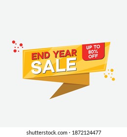 vector icon End of year sale banner retro style with ribbon