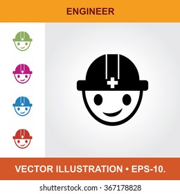 Vector Icon Of Engineer With Title & Small Multicolored Icons. Eps-10.