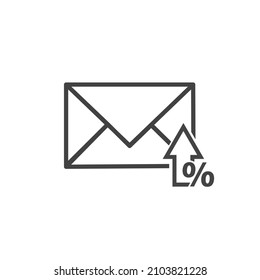 Vector icon envelope and arrow pointing up on white isolated background.