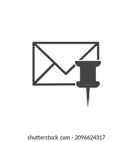Vector icon envelope clerical pin on white isolated background.
