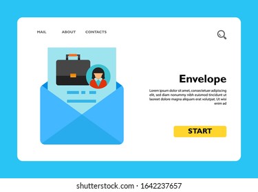 Vector icon of envelope with cover letter. Resume, career, job search. Head hunting concept. Can be used for topics like business, career, recruitment