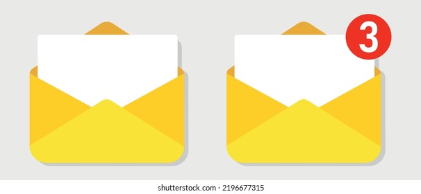 vector icon of an envelope with letter. Image open and close Yellow postal envelope. Illustration envelope letter in a flat