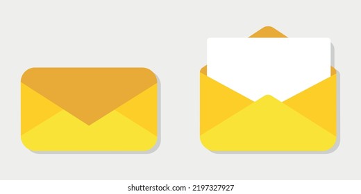 vector icon of an envelope with letter. Image open and close Yellow postal envelope. Illustration envelope letter in a flat