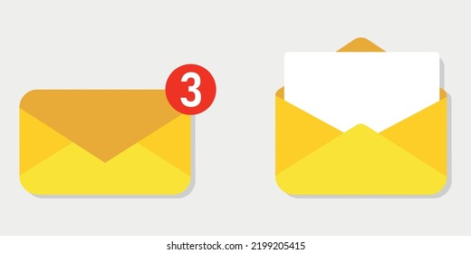 vector icon of an envelope with letter. Image open and close Yellow postal envelope. Illustration envelope letter in a flat