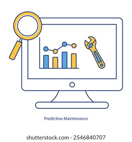 Ícone de vetor para Prevenção de Falha de Equipamento. Chave inglesa combinada com gráfico analítico para ferramentas de previsão.