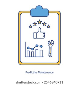 Ícone de vetor para Monitoramento de Equipamento. Chave inglesa e gráfico analítico para soluções de manutenção preditiva.