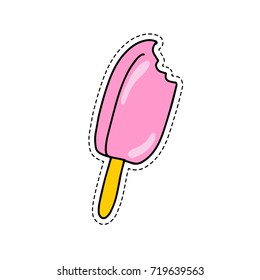 Vector icon for eskimo ice cream. Design elements for emblems, logos, icons, labels, stickers. Can be used for menu, restaurant, cafe, bar, ice-cream shop o store. Pink icecream isolated on white