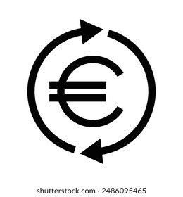 Vector icon of a Euro symbol with recycling arrows, representing economic sustainability and recycling. Editable stroke.