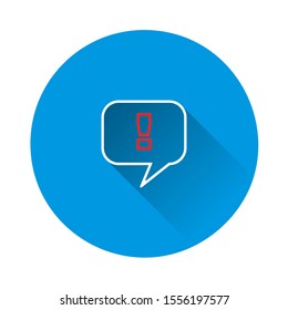 Vector icon exclamation mark in a diamond. Punctuation mark symbol on blue background. Flat image with long shadow.