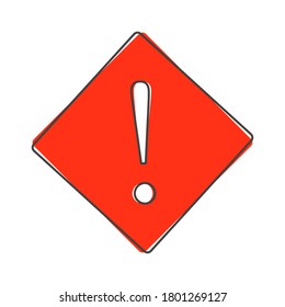 Vector icon exclamation mark in a diamond. Punctuation mark symbol cartoon style on white isolated background.