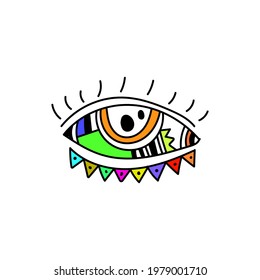 Vector icon of an eye, cubism style, abstract ornament, symbol of vision