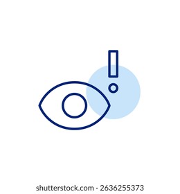 Vector icon of eye with exclamation mark, symbolizing alert visibility, warning for attention, or monitoring alert. Ideal for security apps, notifications, and user interface warnings