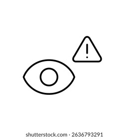 Vector icon of eye with exclamation mark inside a triangle, symbolizing warning for visibility issues, security alert, or attention needed. Ideal for safety apps, monitoring systems, and UI
