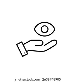 Vector icon of eye in hand, symbolizing protection, awareness, or mindful watching. Ideal for wellness apps, spiritual platforms, and safety-related interfaces