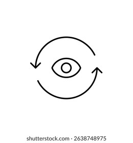Vector icon of eye inside refresh arrows, symbolizing active monitoring, real-time updates, or visible synchronization. Ideal for dashboard apps, tracking tools, and notifications