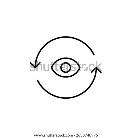 Vector icon of eye inside refresh arrows, symbolizing active monitoring, real-time updates, or visible synchronization. Ideal for dashboard apps, tracking tools, and notifications