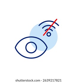 Vector icon of eye with no Wi-Fi symbol, symbolizing offline visibility, no network monitoring, or disabled online tracking. Ideal for connectivity apps, privacy settings, and network