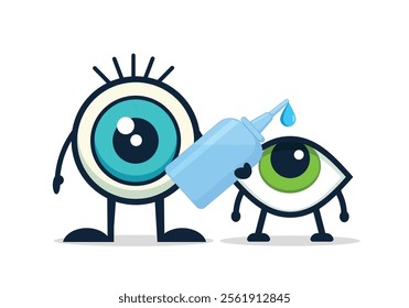  Vector Icon of an Eye Pouring Eye Drops into Another Eye - Concept for Eye Care, Hydration, and Vision Health