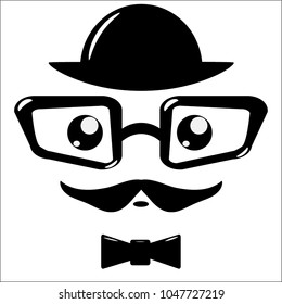 vector icon, eyeglasses and mustaches on white background