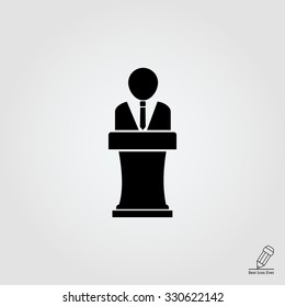 Vector icon of faceless man silhouette speaking in public