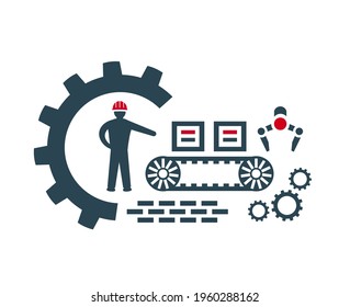 Vector icon, factory logo, production, industrial and factory production. Industrial facility.