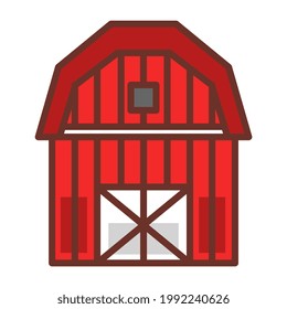 icono vector de la granja, construcción y arquitectura en el estilo de contorno relleno. granero. animales de granja. icono vectorial para diseño gráfico, móvil, etc.
